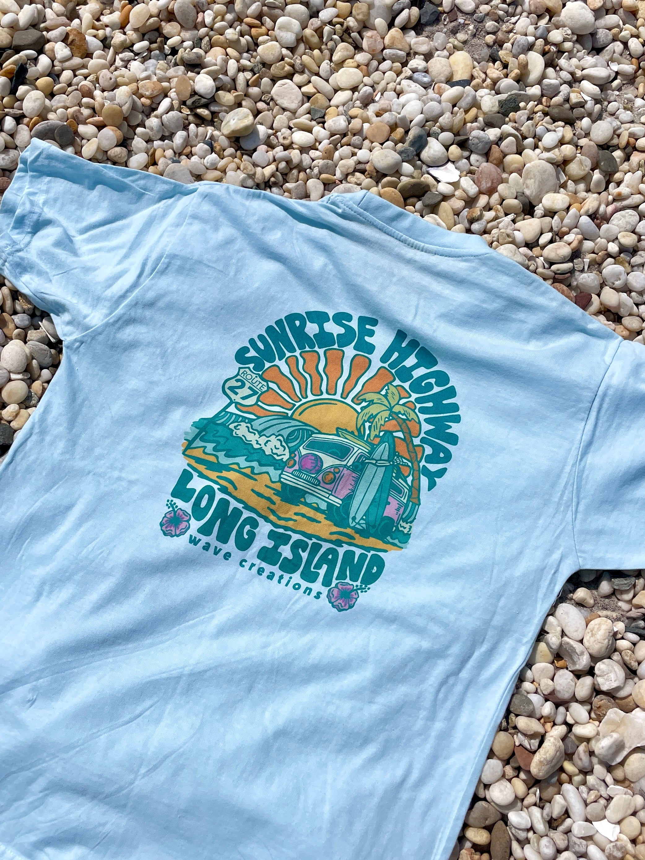 Sunrise Highway T Shirt, flat lay