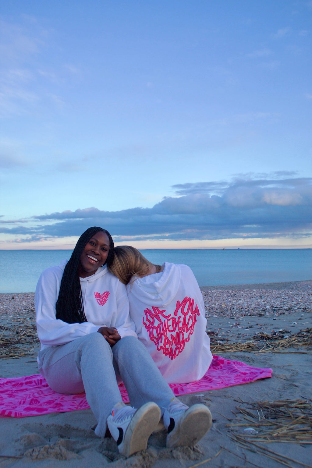 Love You To The Beach And Back Hoodie, Sitting On the Beach, Front and Back of Heart Sweatshirt