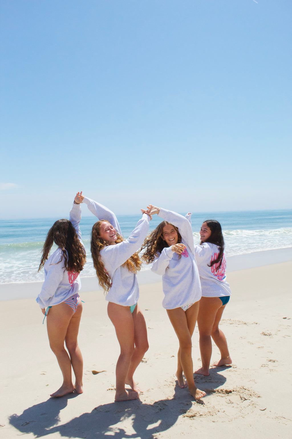Love You To The Beach And Back Crewneck, Front of Crewneck, 4 Girls wearing crewneck at the beach